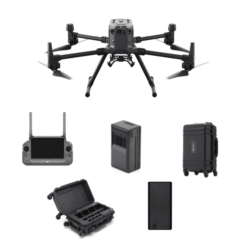a drone with a case and a box